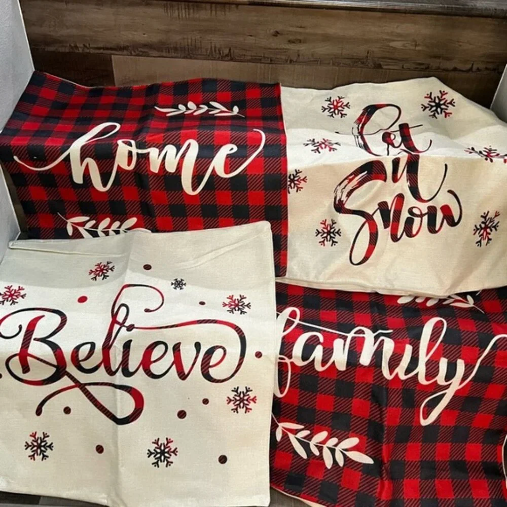 Festive Plaid Holiday Pillow Covers Set